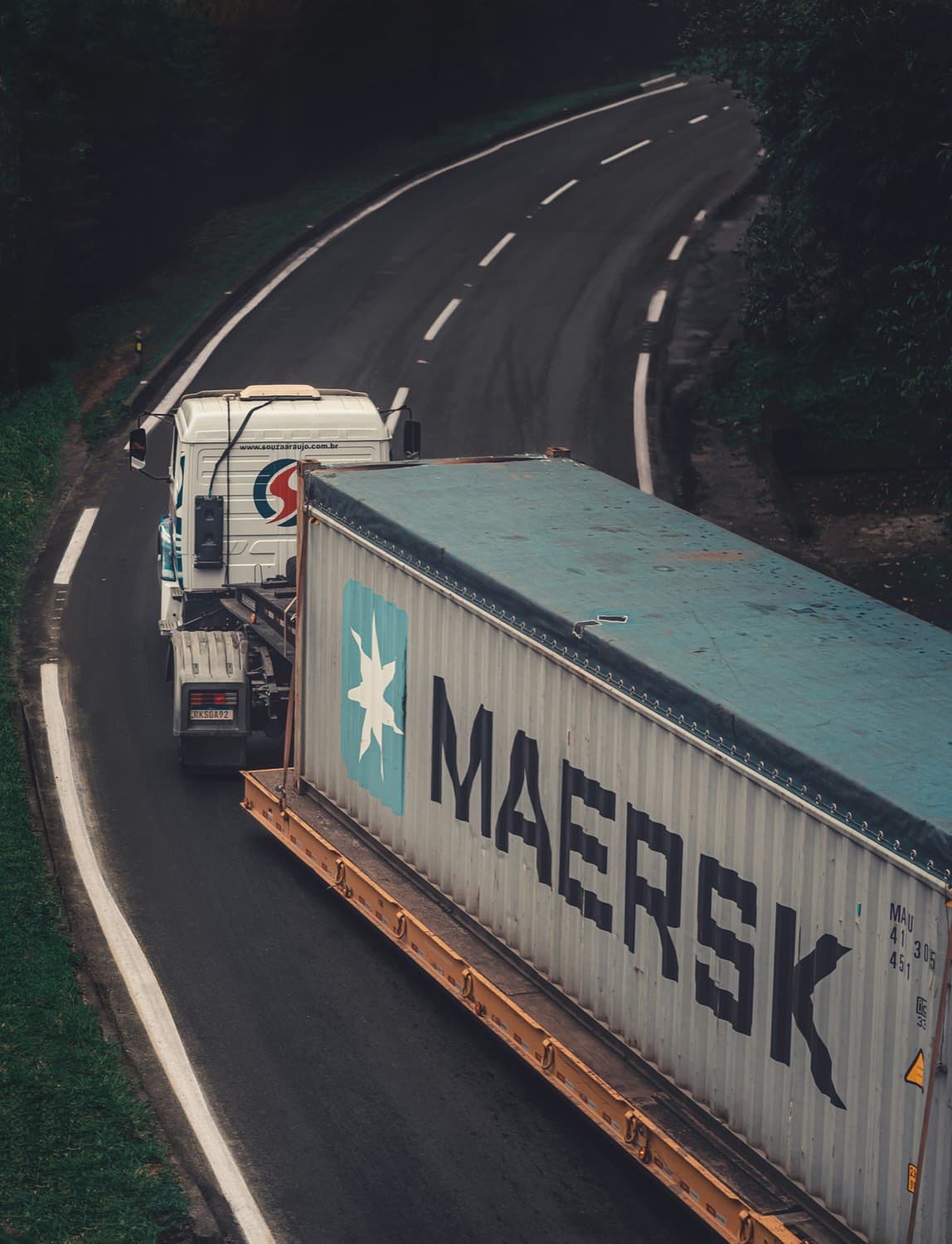 Skeletal trailer carrying a 40ft shipping container
